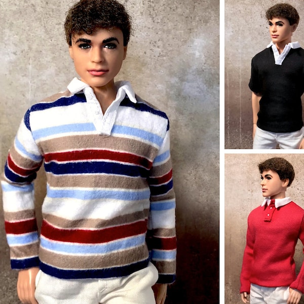 PDF Pattern | Polo Shirt and Rugby Shirt Sewing Pattern for 12" Fashion dolls | Tiny Apparel Menswear Patterns for Dolls 0016