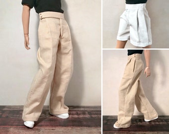 PDF Pattern | Wide-Leg Pants and Shorts Sewing Pattern for 12" Fashion dolls | Tiny Apparel Menswear Patterns for Dolls 0026