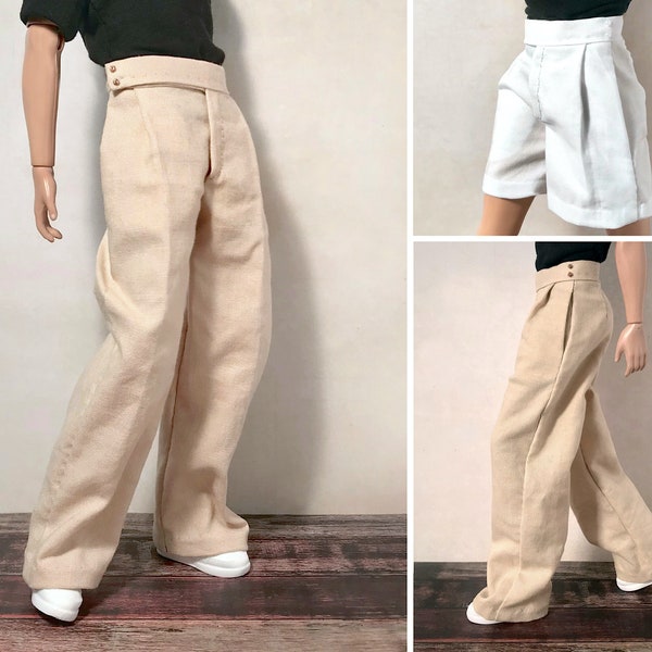 PDF Pattern | Wide-Leg Pants and Shorts Sewing Pattern for 12" Fashion dolls | Tiny Apparel Menswear Patterns for Dolls 0026