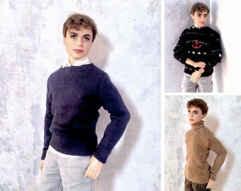 PDF Pattern | Long Sleeve Crew & Turtleneck Shirt Sewing Pattern for 12" Fashion dolls | Tiny Apparel Menswear Patterns for Dolls 0007