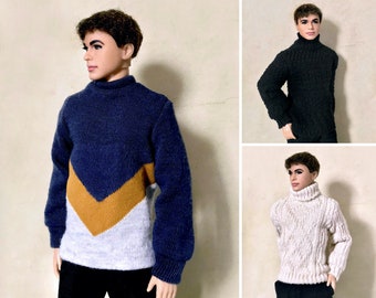 PDF Pattern | Bulkey Sweater Sewing Pattern for 12" Fashion dolls | Tiny Apparel Menswear Patterns for Dolls 0023
