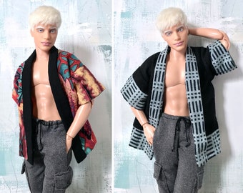 PDF Pattern | Kimono Cardigan Sewing Pattern for 12" Fashion dolls | Tiny Apparel Menswear Patterns for Dolls 0025