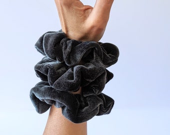 Organic Velour Scrunchie: Black Bamboo Cotton Hair Tie