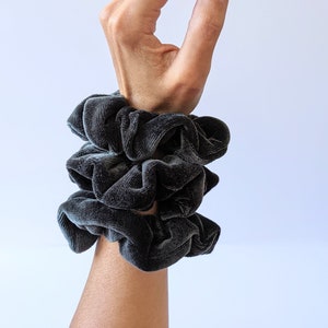 Organic Big Velvet Scrunchie, Black White Organic Cotton Bamboo Hair Tie, Curly Hair Gentle Hair Elastic Sleep Scrunchy, Her Self Care Gift