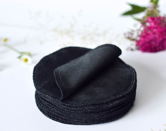 Organic Black Mascara Cloth Set, Under Eye Soft Velour Makeup Remover Facial Round Cotton Pads, Organic Cotton Bamboo Travel Makeup Cloth