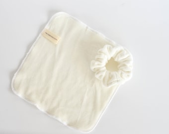 Organic Velour Washcloth Scrunchie Set: Sustainable Bamboo Skincare Gift