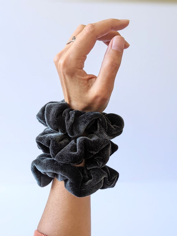 Organic Big Velvet Scrunchie, Black White Organic Cotton