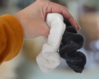 Organic Cotton Velour Scrunchie Set: Black & White Velvet Hair Tie