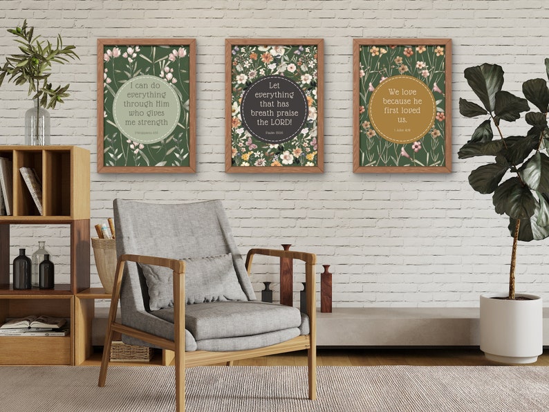 Bible Verse Wall Art, Printable Set of 3, Bible Verse Prints, Inspirational , Christian Decor