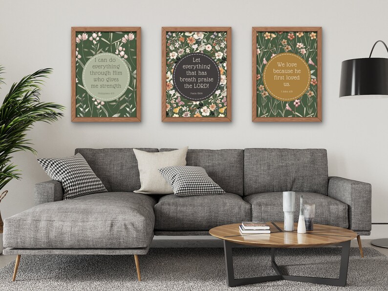 Bible Verse Wall Art, Printable Set of 3, Bible Verse Prints, Inspirational , Christian Decor