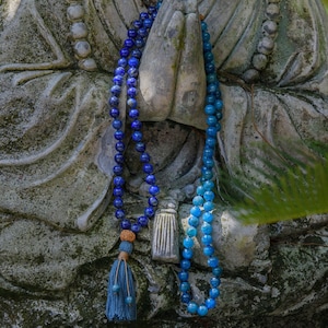 Lapis Lazuli Apatite Mala Necklace: 108 Meditation Beads