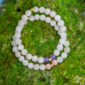 Rose Quartz Bracelet: Rhodochrosite & Amethyst Healing Gemstone