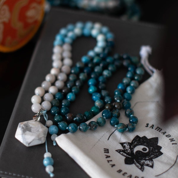 Blue Mala, Throat and Third Eye Chakra Stones, 108 Mala Necklace, Japa Mala