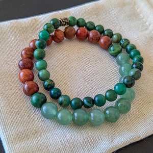 Jade and Green Aventurine Bracelet Set – 6mm and 8mm Stretch Mala Bracelets for Luck, Healing & Balance