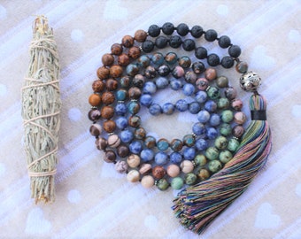 7 Chakra Mala Bead Necklace: Reiki-Infused Gemstone Meditation Beads