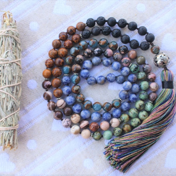 108 Mala Beads, 7 Chakra Necklace, Chakra Balancing Mala, Grounding Gift