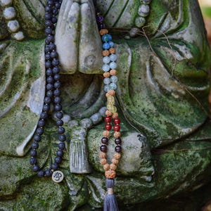 Basalt Lava Mala Necklace – 108 Bead Reiki-Infused Meditation Beads, Chakra Alignment