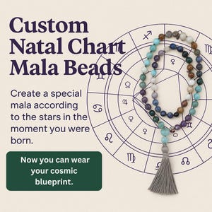 Perles Mala de thème natal personnalisé – Collier Mala personnalisé du zodiaque basé sur votre thème natal, cadeau Mala d'astrologie