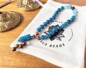 Sandalwood, Larimar, Apatite Pocket Mala, Mini Travel Mala, 27 Beads Mala,