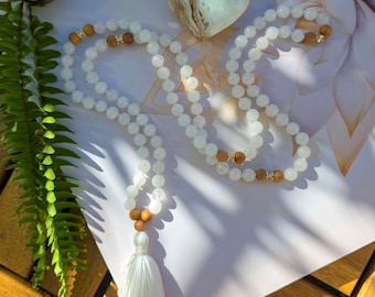 White Mala Beads  108 Hand-Knotted Reiki-Infused Meditation Necklace | Sacred Japa Mala for Prayer & Healing