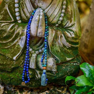 Azurite Lapis Lazuli Mala: 108 Bead Meditation Necklace
