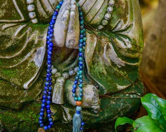 Azurite Lapis Lazuli Mala: 108 Bead Meditation Necklace