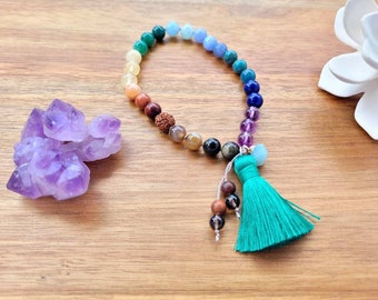 Pocket Mala, 27 beads Chakra mini Mala, Travel Meditation Mala, 7 Chakra Knotted Mala