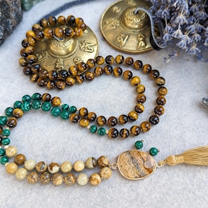Tiger Eye Mala Necklace, Hand knotted Beaded Mala, 108 Mala Tiger&#39;s Eye Bead Necklaces, Yoga Jewelry, Yoga Gift Necklace for Men/Women