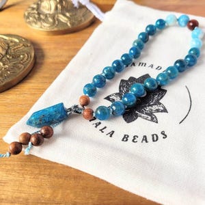 Sandalwood, Larimar, Apatite Pocket Mala, Mini Travel Mala, 27 Beads Mala,
