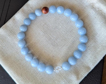 Angelite & Clear Quartz Bracelet Set: Mala Bead Stretch Bracelets