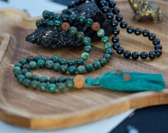 Tourmaline 108 Mala Beads, Mantra Meditation, Buddhist Prayer Beads, For Protection, Healing, Detox, Well Being, Yoga Necklace, Mindful Gift