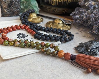 ROOT CHAKRA MALA, 108 Mala Necklace,  Spiritual Jewelry, Meditation Mala Beads, Blessed and Reiki Charged Beads, Yoga Necklace