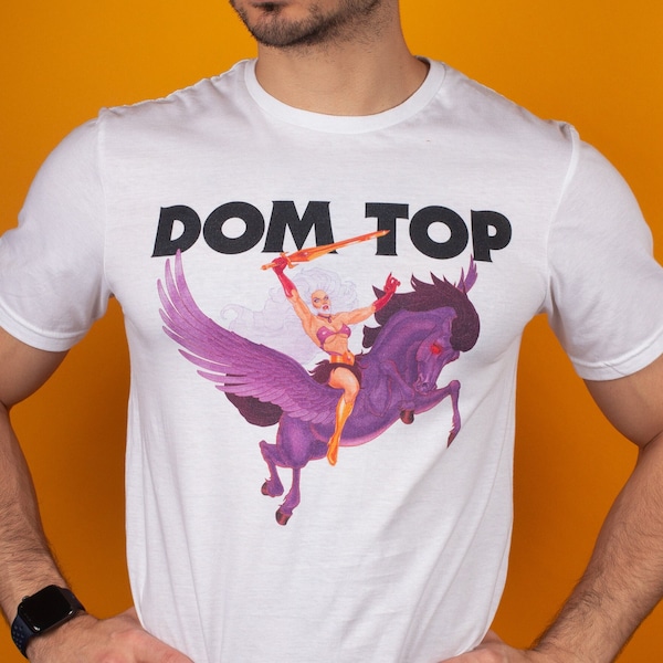 Dom Top Shirt Gift for Gay Men Funny 80's Cartoon Warrior Queen Pegasus T-Shirt Joke Gift