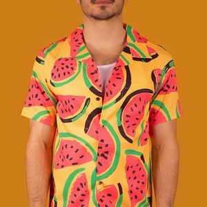 Yellow Watermelon Hawaiian Shirt, Free Palestine Activist Button-Up Beach Party Shirt