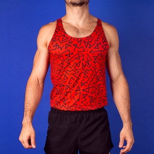 90&#39;s Pattern Tank Top, Keith Haring Inspired Zig zag Line art Retro Vintage Gym Workout Tank for Bodybuilding and Exercise