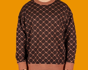 Brown Keffiyeh Knit Sweater, Palestinian Pattern Jumper