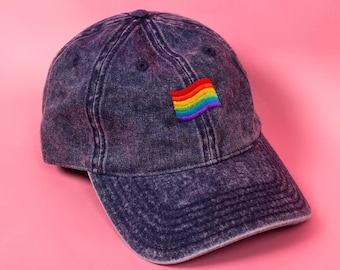 Gay Pride Hat LGBT Rainbow Flag Gift for Queer Denim Hat