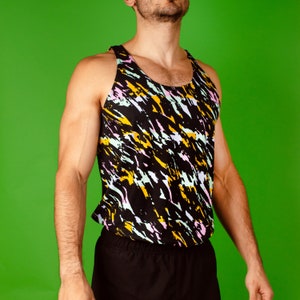 80er Jahre Muster Tank Top, 1980er Jahre inspiriert Pinselstrich Retro Vintage Gym Workout Tank für Bodybuilding und Übung