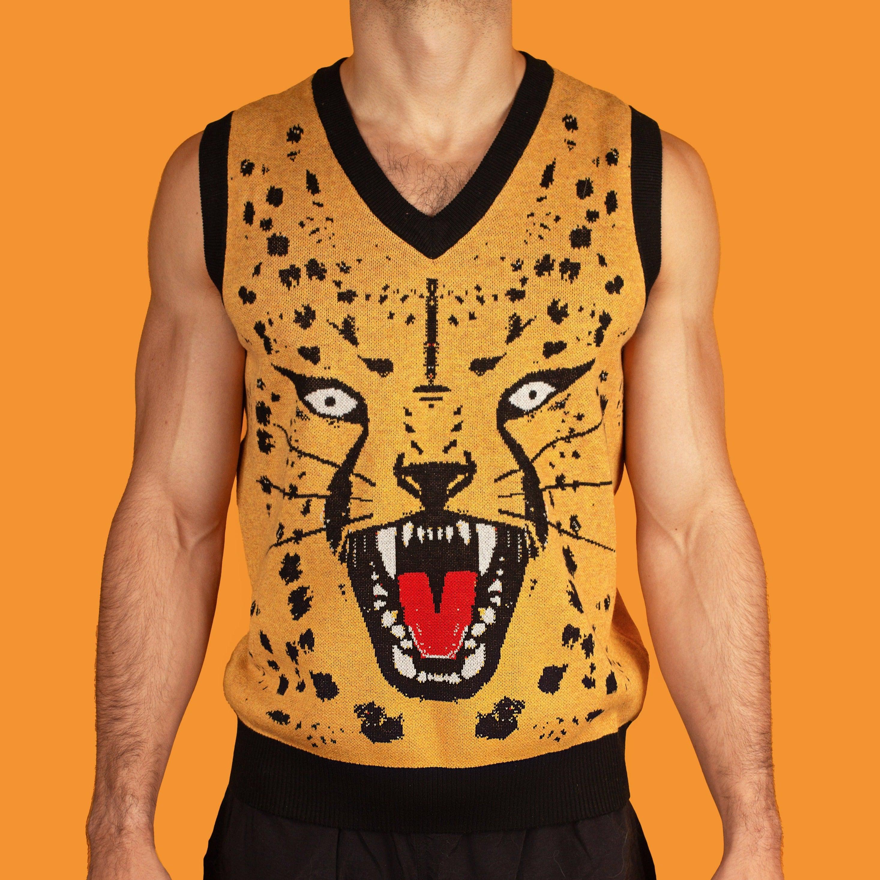 The Cheetah Knit Sweater Vest, Funky Strange Ugly Weird Cat