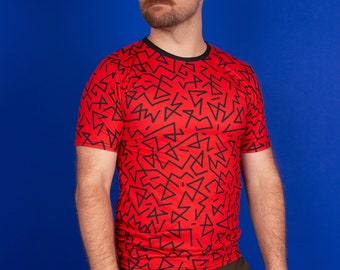 90's Pattern Shirt Keith Haring Inspired Zig zag Line art Retro Vintage T-Shirt Queer LGBT Gay Outfit