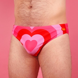 Pink Powerpuff Radial Heart Swim Briefs, Men's Swimwear Speedo Style