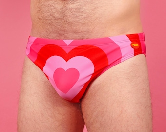 Pink Powerpuff Radial Heart Swim Briefs, Men's Swimwear Speedo Style
