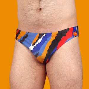 Bus Seat Tiger Swim Brief, Funky Retro Speedo, Colorful Vintage Pattern Swimwear, 80&#39;s 90&#39;s Gay Men Swimwear