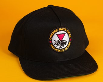 Queers Bash Back Flat Bill Cap, Gay Pride Hat, Retro 1980's Queer Leftist Liberation, LGBT Pride Hat