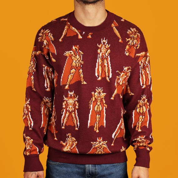 Golden Saints Knit Sweater, Pixel Art Knights of the Zodiac