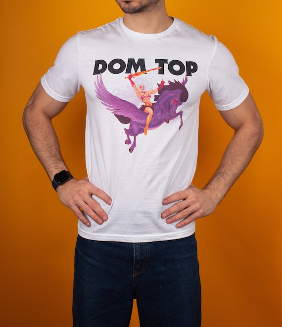 Dom Top Shirt Gift for Gay Men Funny 80's Cartoon Warrior Queen Pegasus T-Shirt Joke Gift