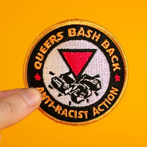 Parche para la espalda con diseño retro vintage de Queers Bash, antirracismo, orgullo gay LGBT, regalo para activistas socialistas, anarquistas y queer