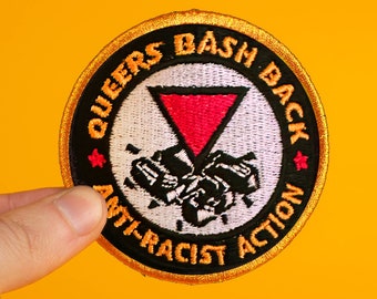 Queers Bash Back Patch Retro Vintage Inspired Anti-Racist LGBT Gay Pride Gift for Queer Anarchist Socialist Activist