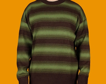 Kurt Cobain Grunge Knit Sweater, Smells Like Teen Spirit, 90's Green Striped Jumper