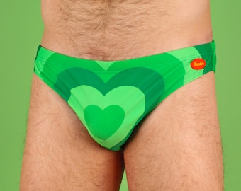 Green Buttercup Powerpuff Radial Heart Swim Briefs, Men's Swimwear Speedo Style